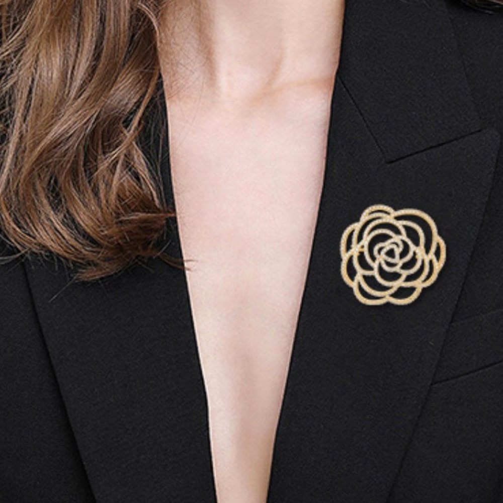 Simulated Diamond Rose Statement Brooch Dipped In… - image 1